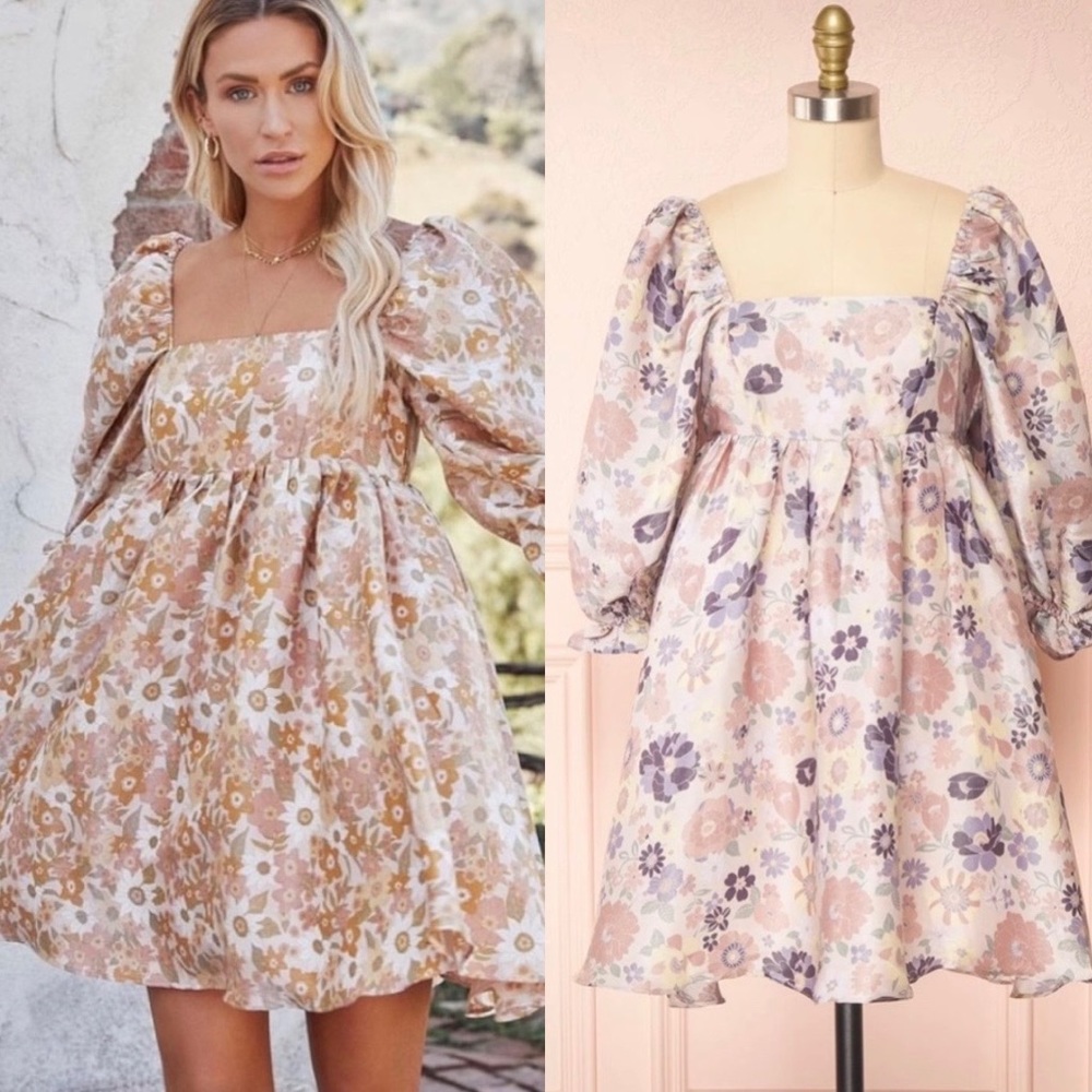 Storia Floral Puff Sleeve Babydoll Dress Gem